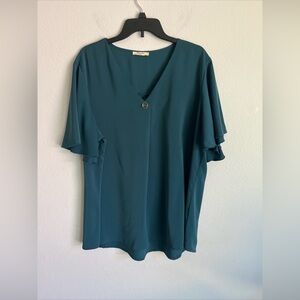 Bebonnie V Neck Loose Fit Chiffon Blouse Top Women 3XL Green